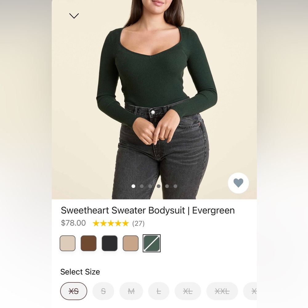 NUUDS sweetheart sweater bodysuit in evergreen